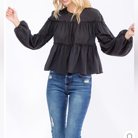 Black Ruffled Women's Top - Picture 1 of 1
